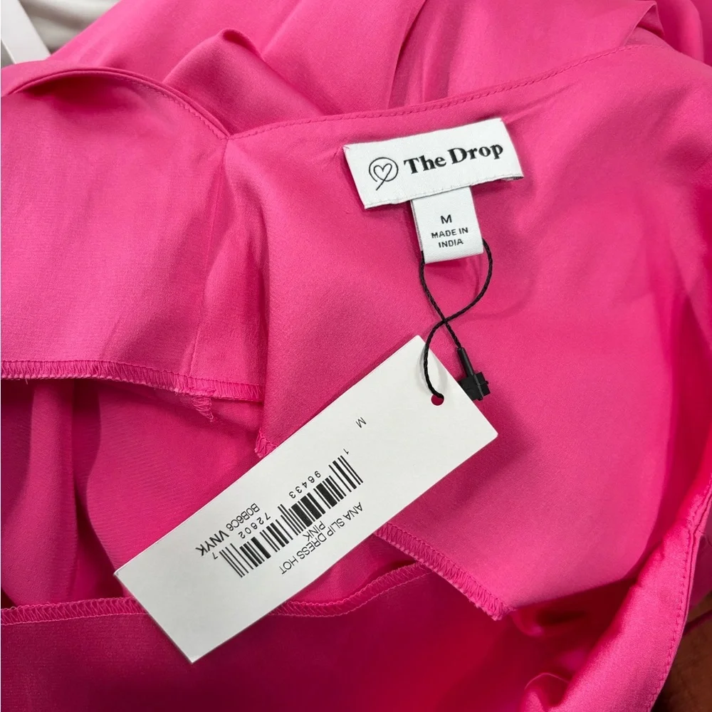 Influencer The Drop Ana Silky V-Neck Midi Slip Dress in Hot Pink Size Medium NWT - Picture 11 of 16